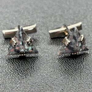 Triangular Stone-like Silver Tone and Black Cufflinks